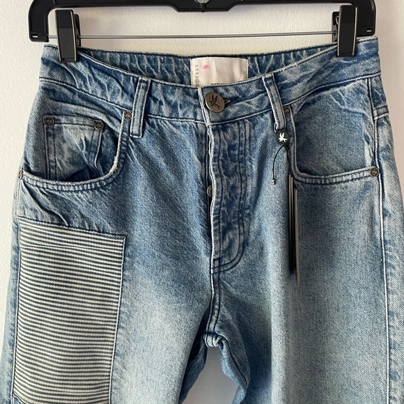 New! One teaspoon Blue Truckers Mid Waist Straight Leg Denim Jeans 37694 - Picture 6 of 14